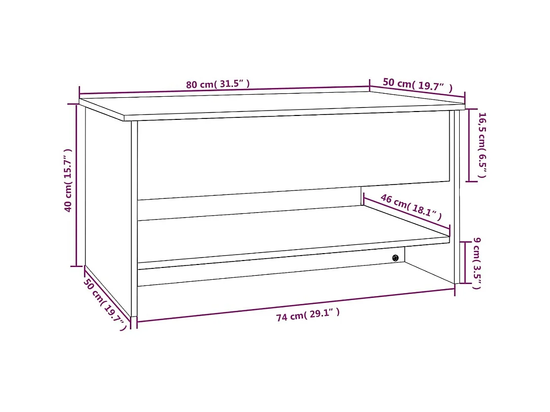 Gold Salontafel Zwart 80x50x40 cm Bewerkt hout