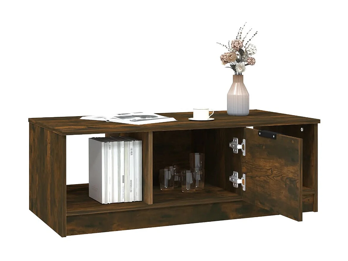 Mesa de centro em carvalho fumê dourado 102x50x36 cm madeira projetada