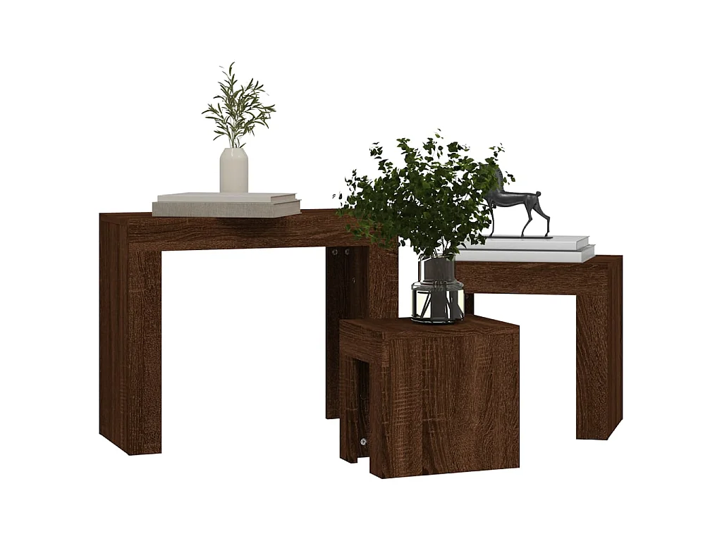 Tables basses gigognes 3 pcs chêne marron bois d'ingénierie
