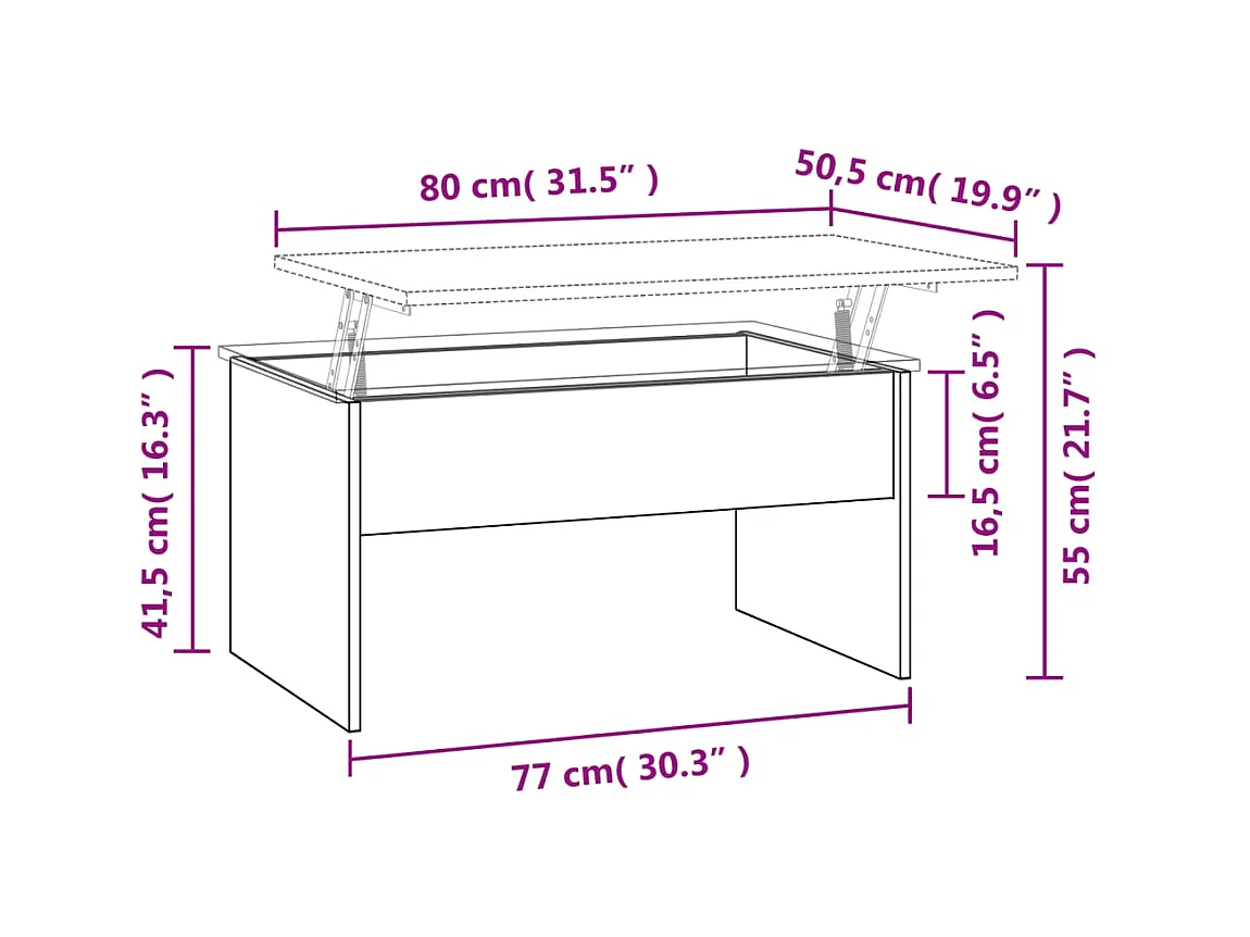 Goldfarbener Couchtisch, Schwarz, 80 x 50,5 x 41,5 cm, Holzwerkstoff