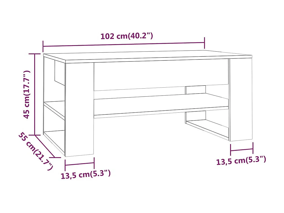 Table basse Blanc brillant 102x55x45 cm Bois d'ingénierie