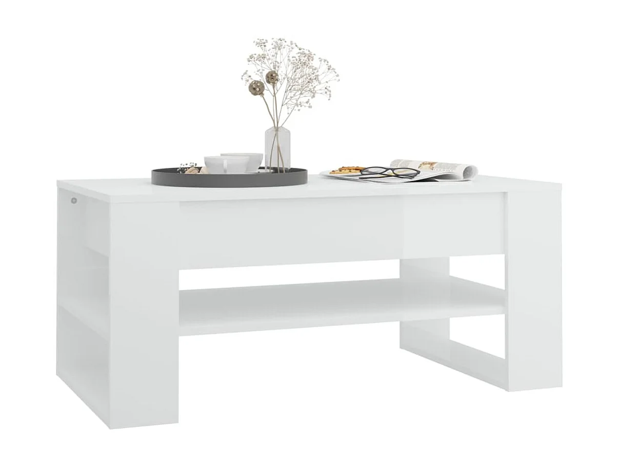 Mesa de centro dourada branco brilhante 102x55x45 cm Madeira trabalhada