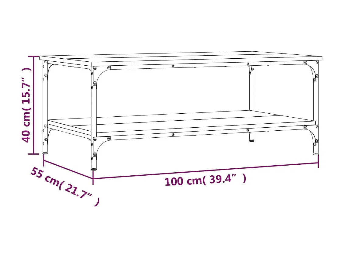 Table basse sonoma gris 100x55x40 cm bois d'ingénierie