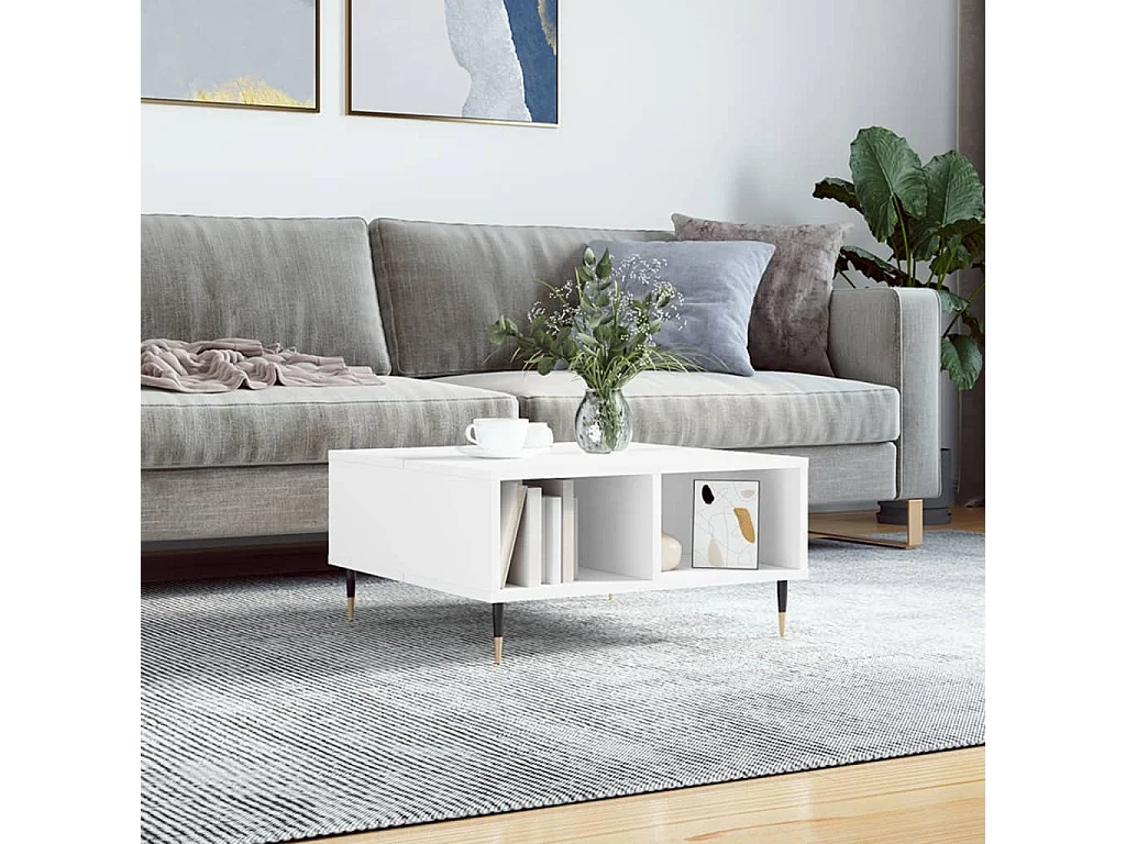 Goldfarbener Couchtisch, weiß, 60 x 60 x 30 cm, Holzwerkstoff