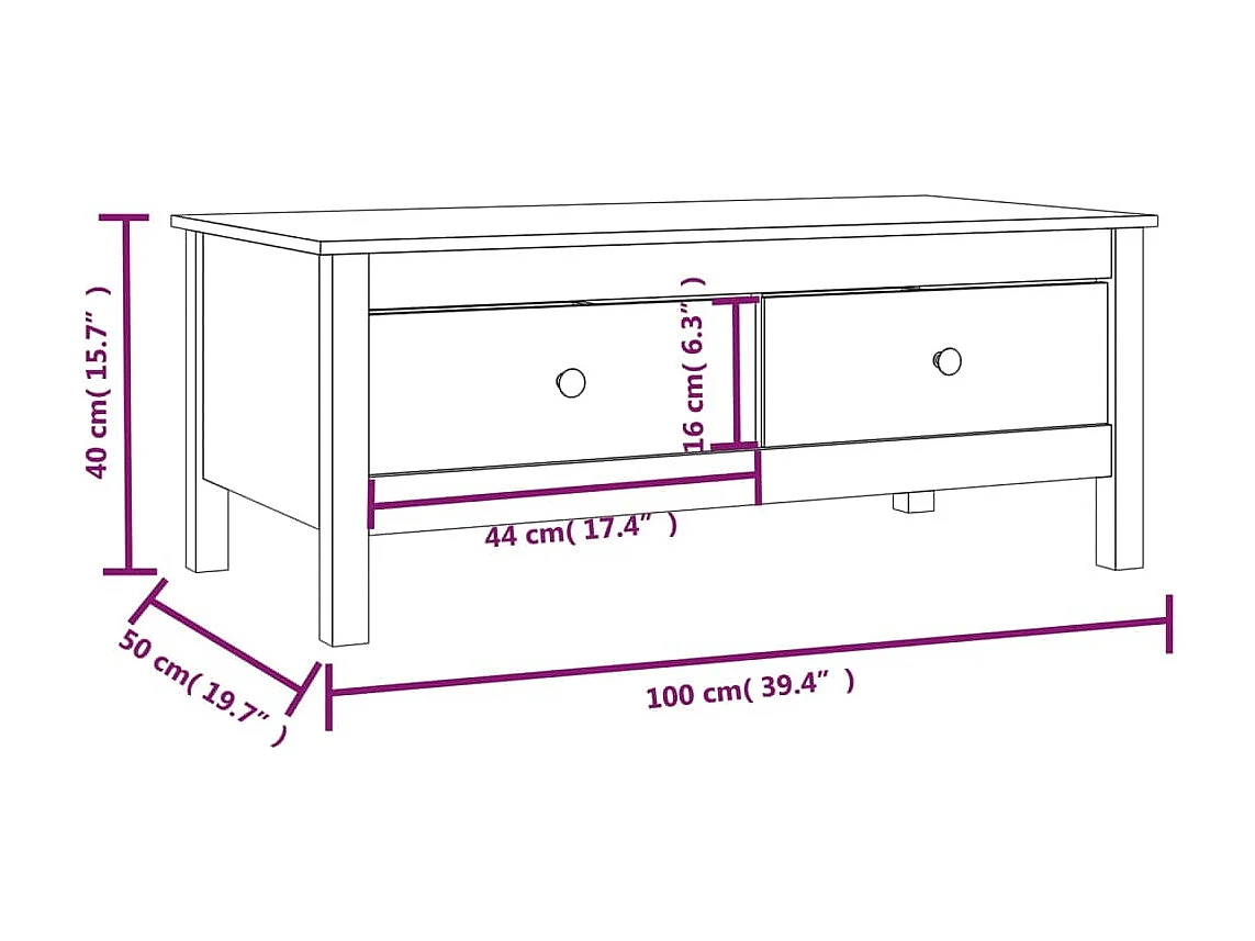 Gold Salontafel Zwart 100x50x40 cm Massief grenenhout