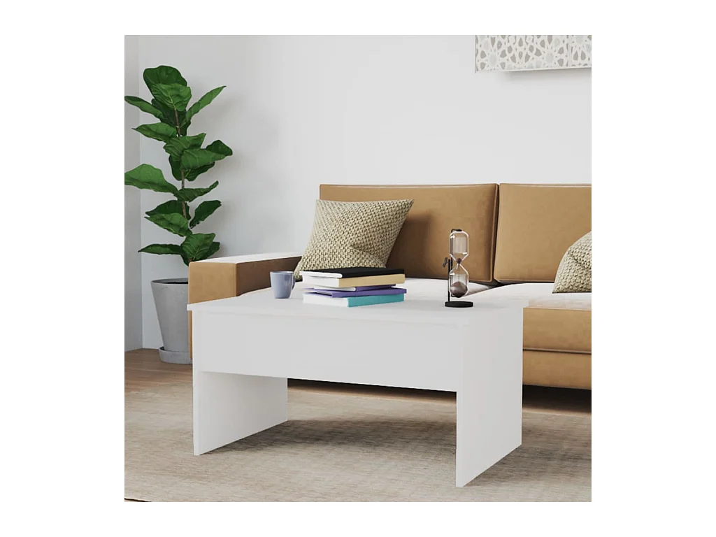 Goldfarbener Couchtisch, glänzend weiß, 80 x 50,5 x 41,5 cm, Holzwerkstoff
