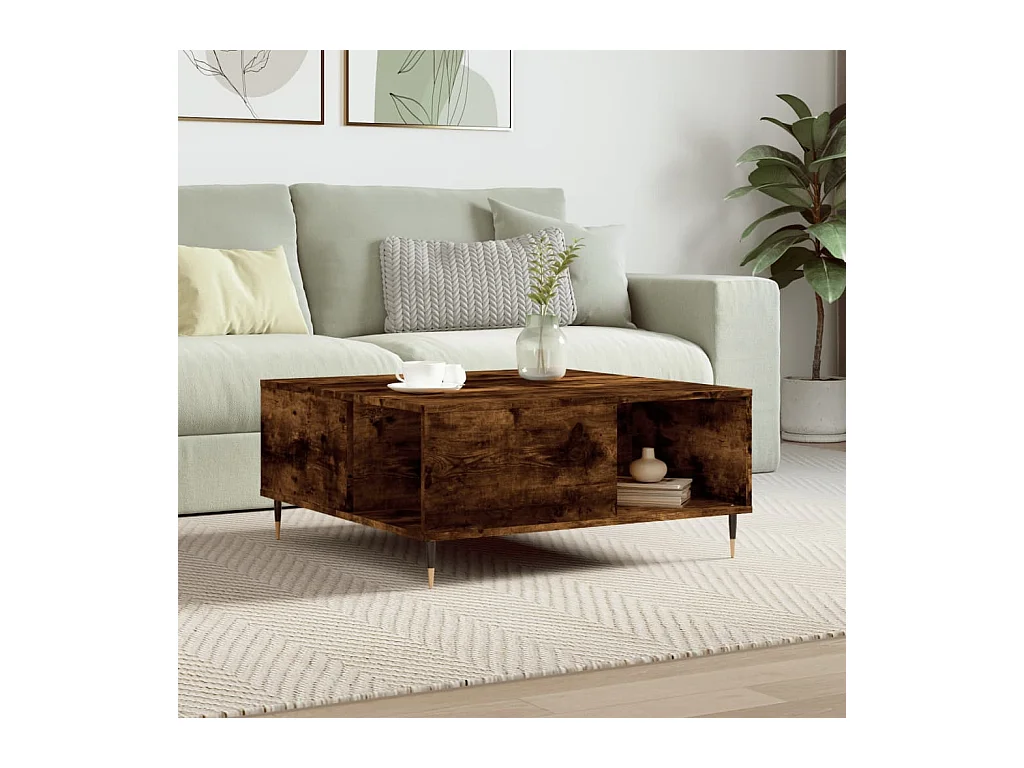 Table basse chêne fumé 80x80x36,5 cm bois d'ingénierie