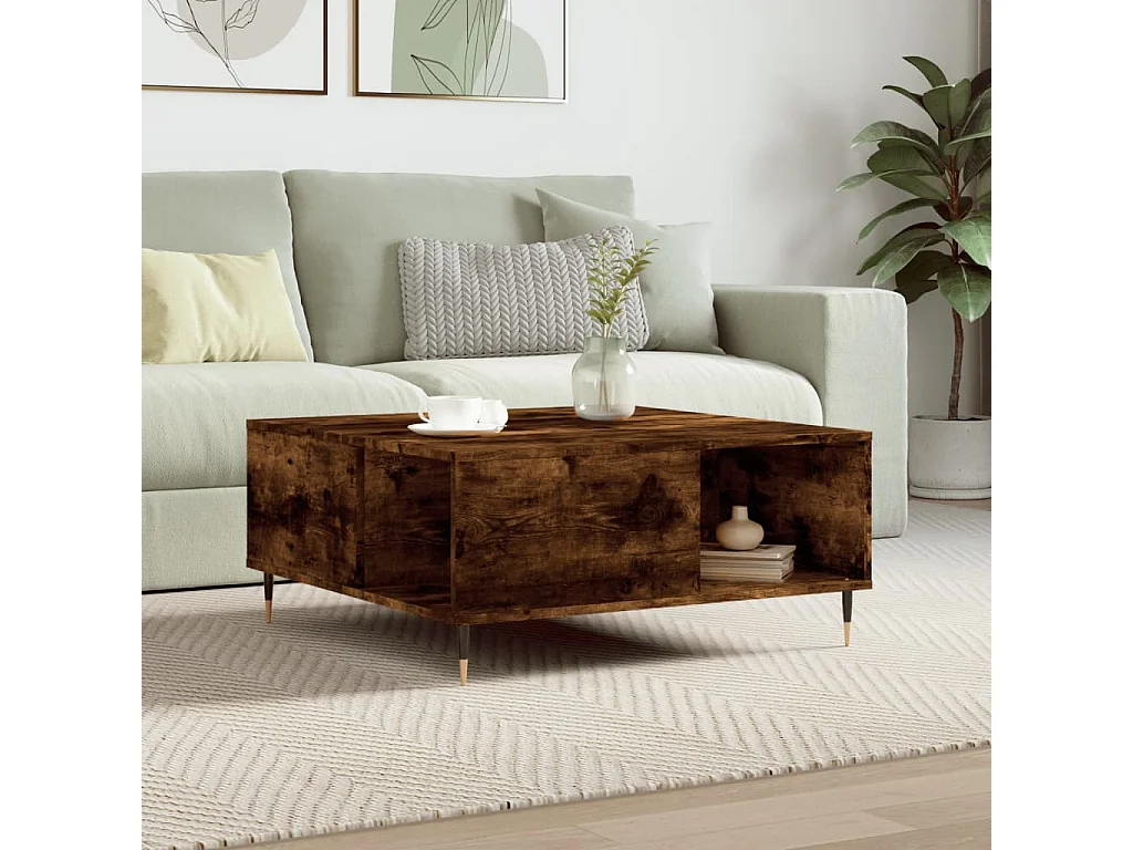 Table basse chêne fumé 80x80x36,5 cm bois d'ingénierie