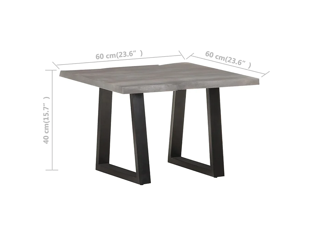 Mesa de centro dourada com rebordo natural 60x60x40 cm Madeira maciça de acácia