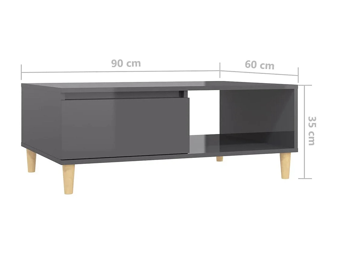 Gold Salontafel Glanzend grijs 90x60x35 cm Spaanplaat
