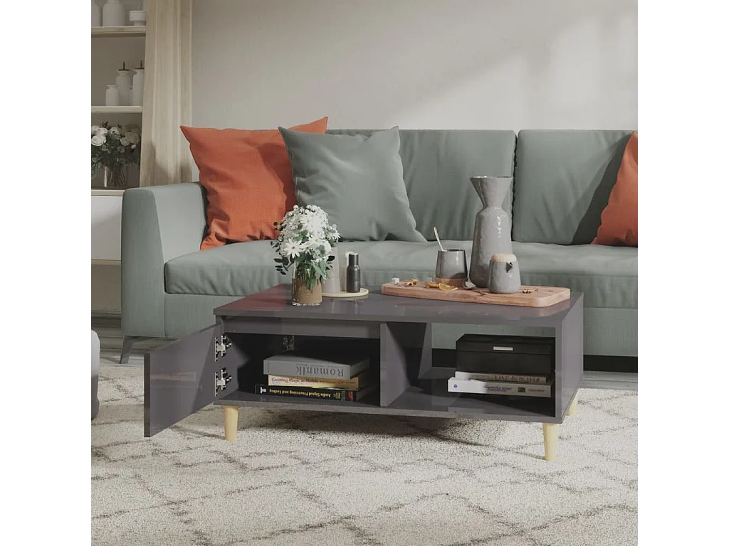 Table basse Gris brillant 90x60x35 cm Aggloméré