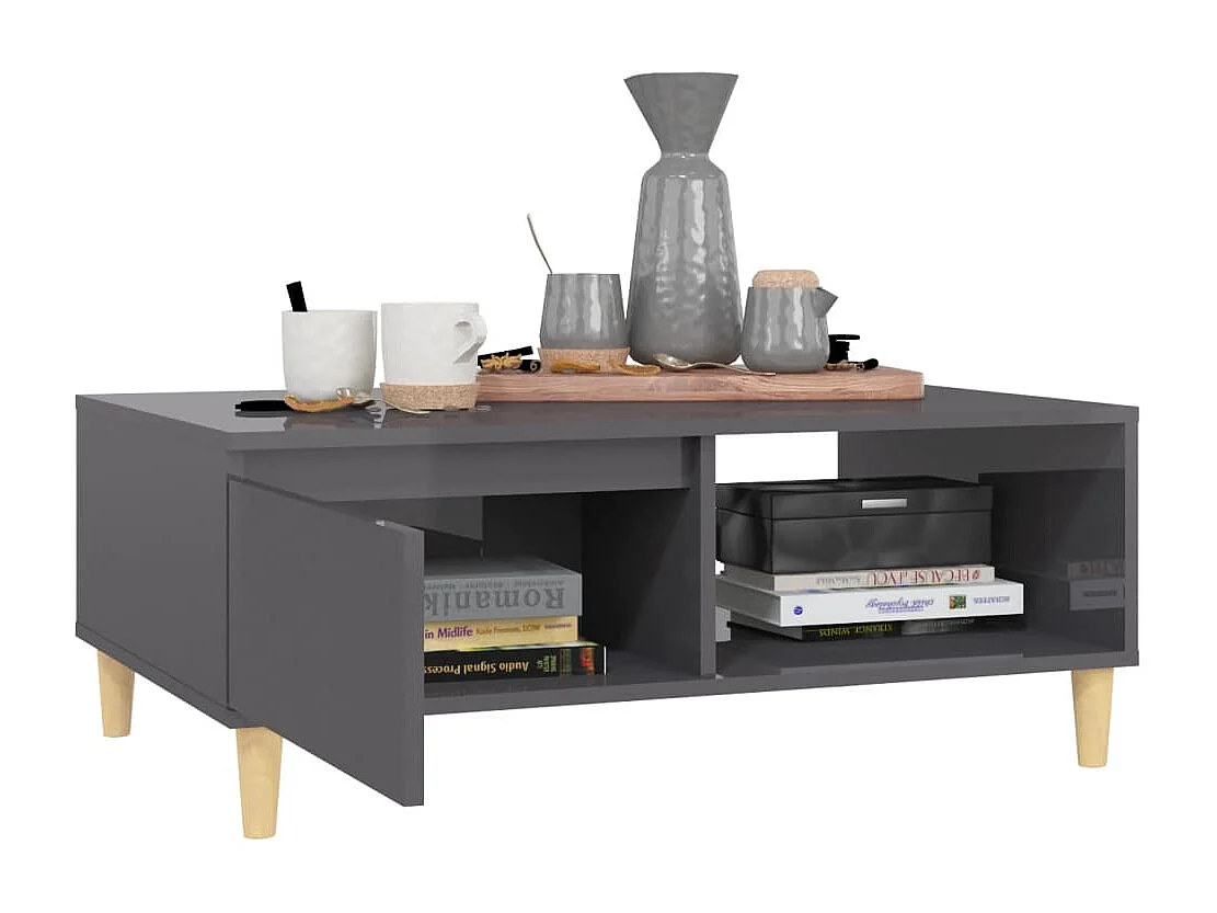Table basse Gris brillant 90x60x35 cm Aggloméré