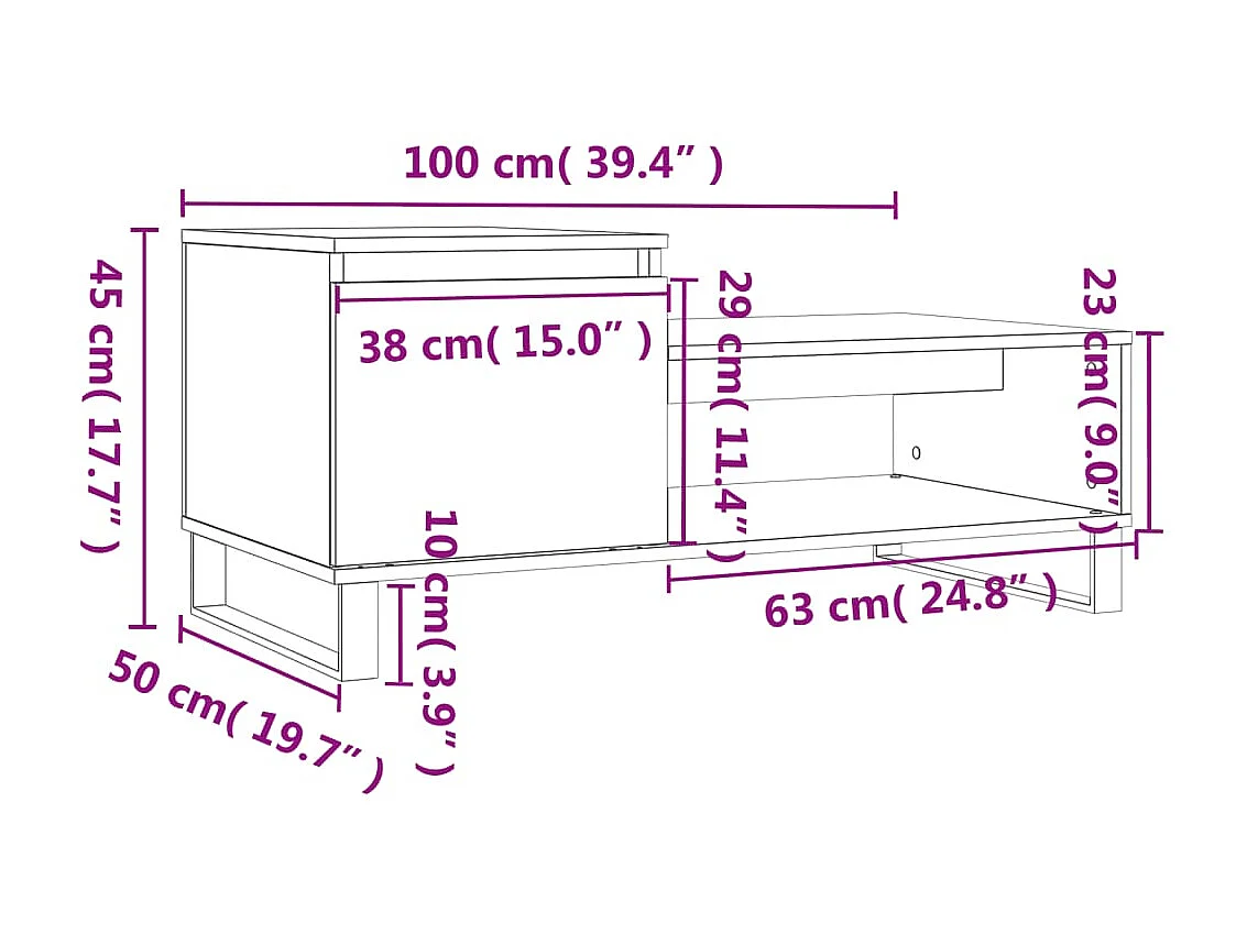 Table basse Noir 100x50x45 cm Bois d'ingénierie