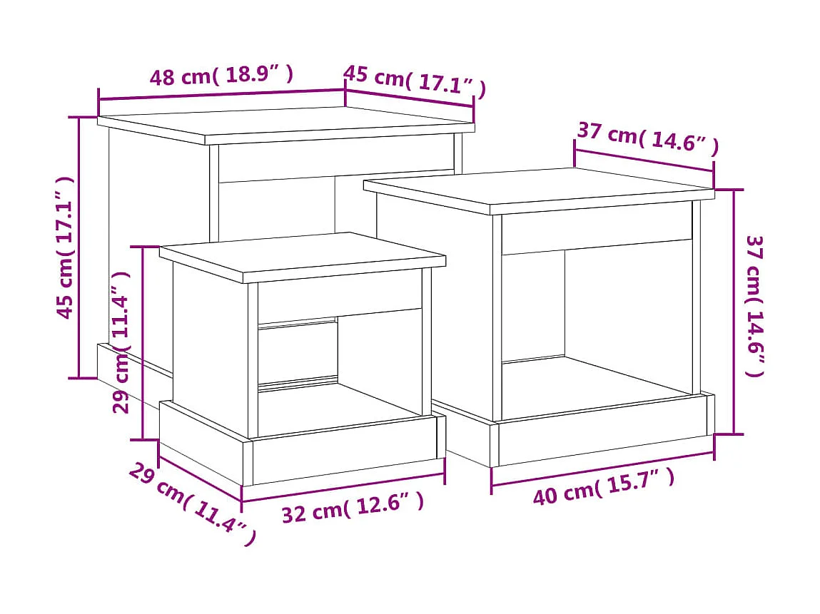 Tables gigognes 3 pcs sonoma gris bois d'ingénierie