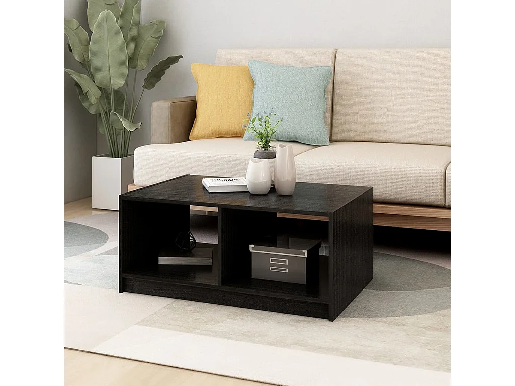 Table basse Noir 75x50x33,5 cm Bois de pin massif
