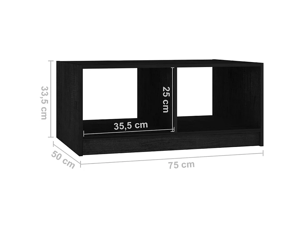 Table basse Noir 75x50x33,5 cm Bois de pin massif