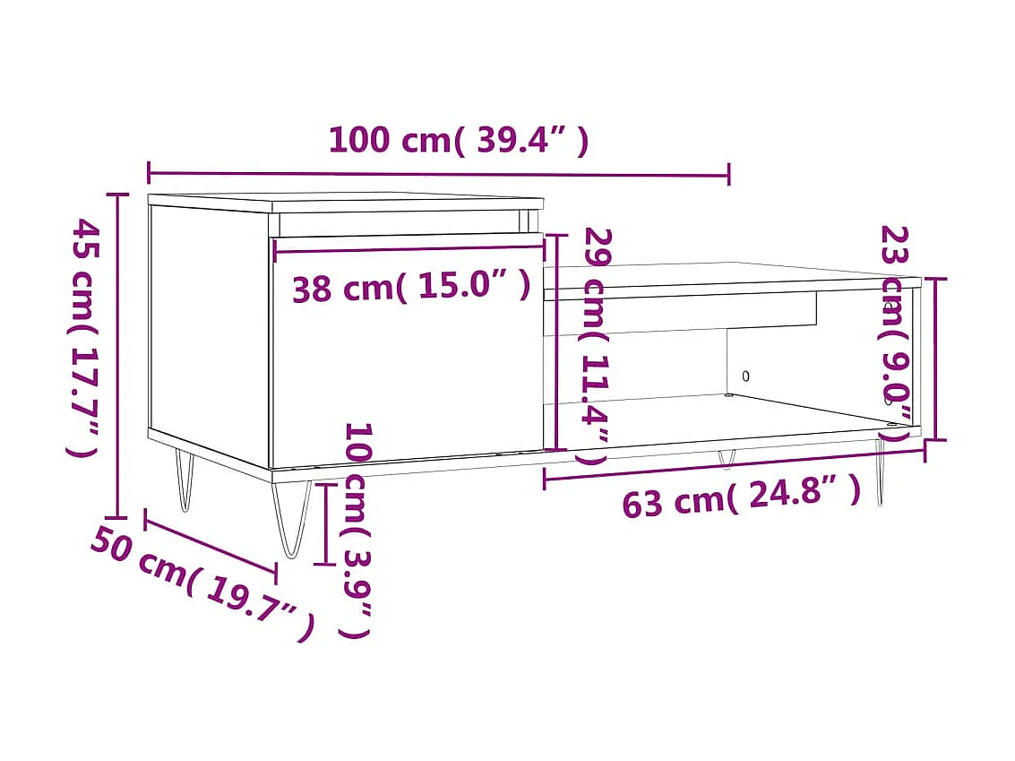Table basse Blanc brillant 100x50x45 cm Bois d'ingénierie