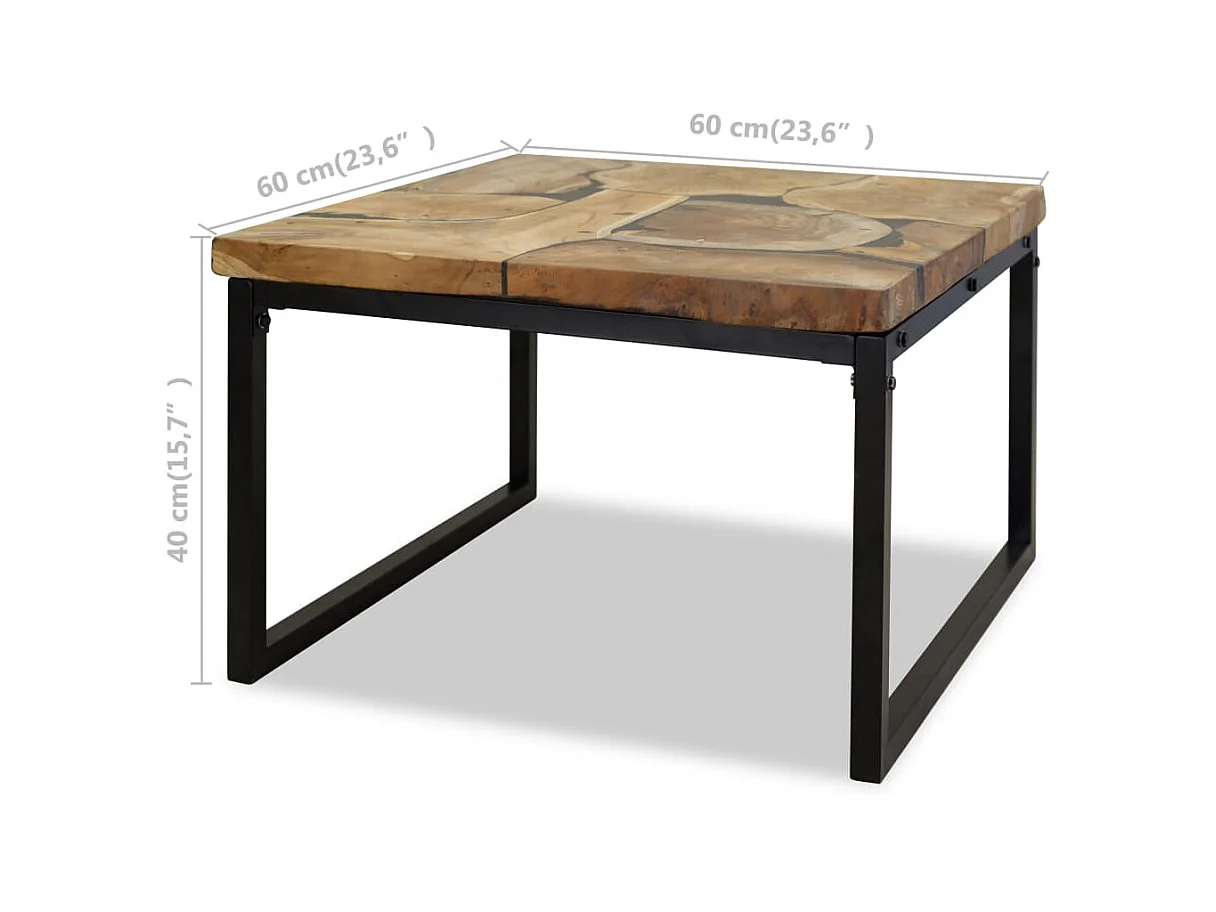 Salontafel van goudkleurig teakhars 60 x 60 x 40 cm