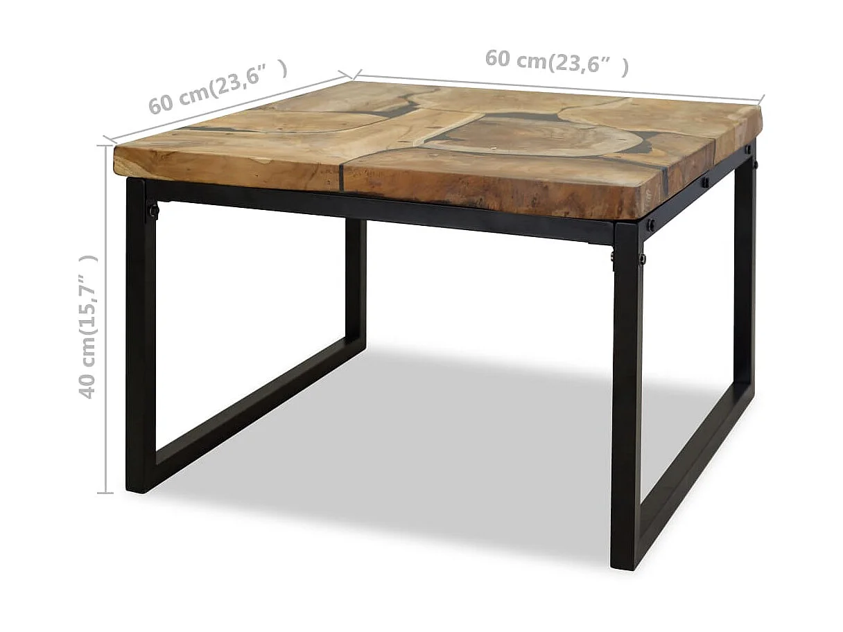 Salontafel van goudkleurig teakhars 60 x 60 x 40 cm