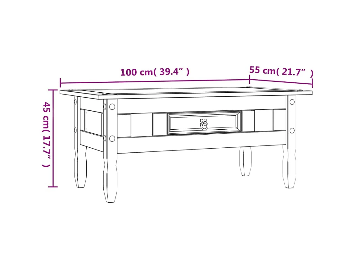Table basse Pin mexicain Gamme Corona Gris 100x55x45 cm