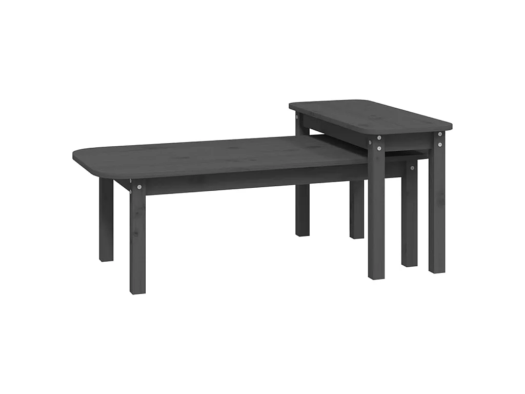 Set tavolino da caffè 2 pezzi color oro in legno massello di pino grigio