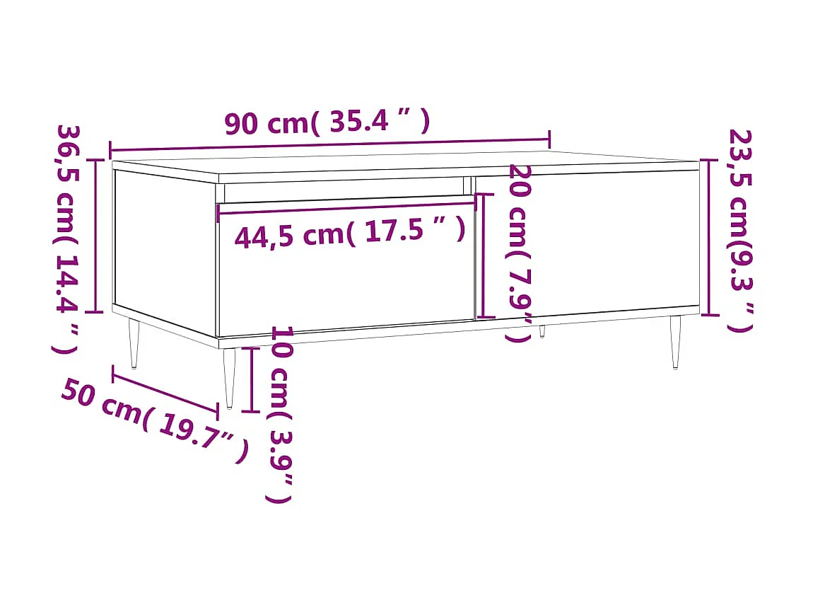 Gold Salontafel Bruin eiken 90x50x36,5 cm Bewerkt hout