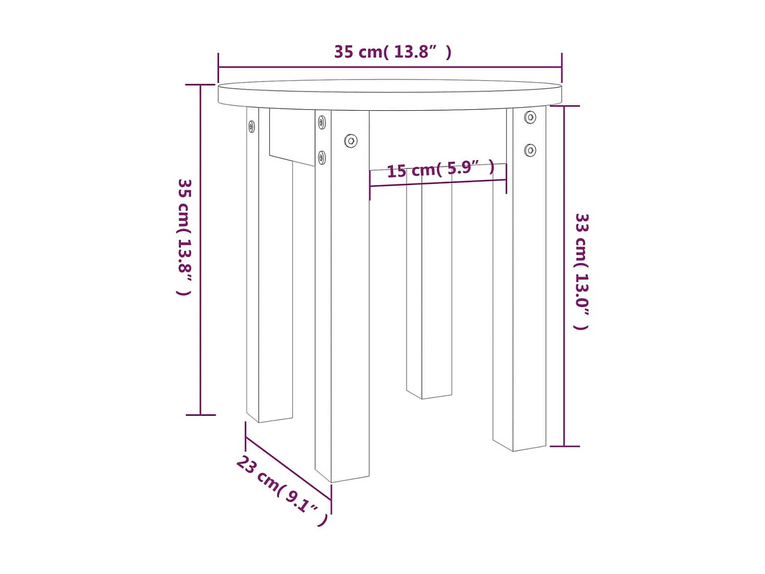 Table basse Marron miel Ø 35x35 cm Bois massif de pin