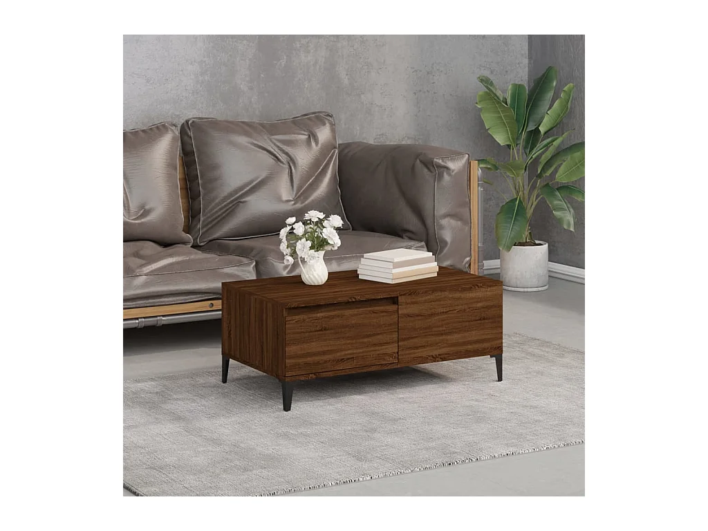 Gold Couchtisch Braune Eiche 90x50x36,5 cm Holzwerkstoff