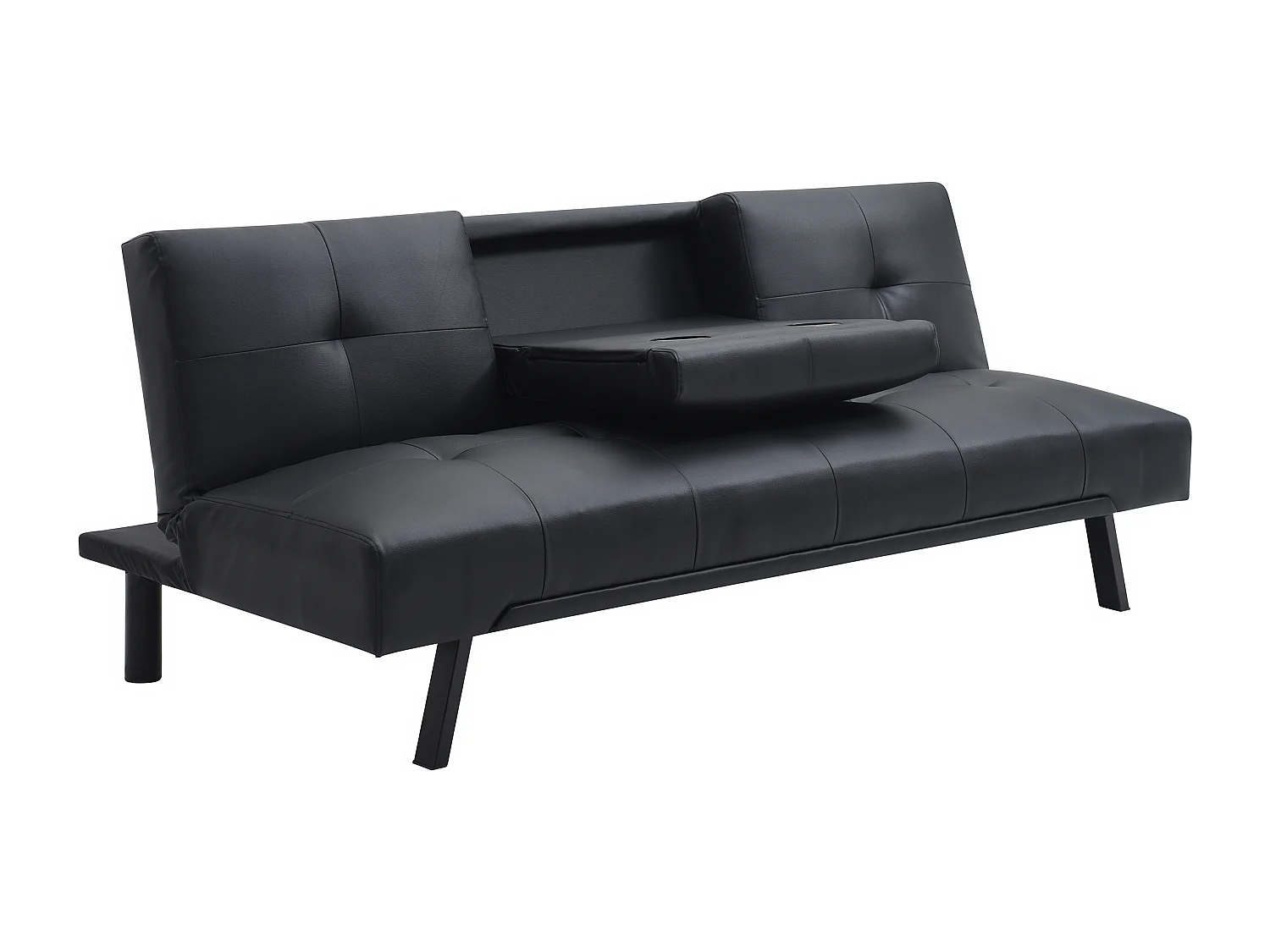 Bäddsoffa i svart klick-klack med fällbar ryggstöd i svart konstläder PRAGUE II