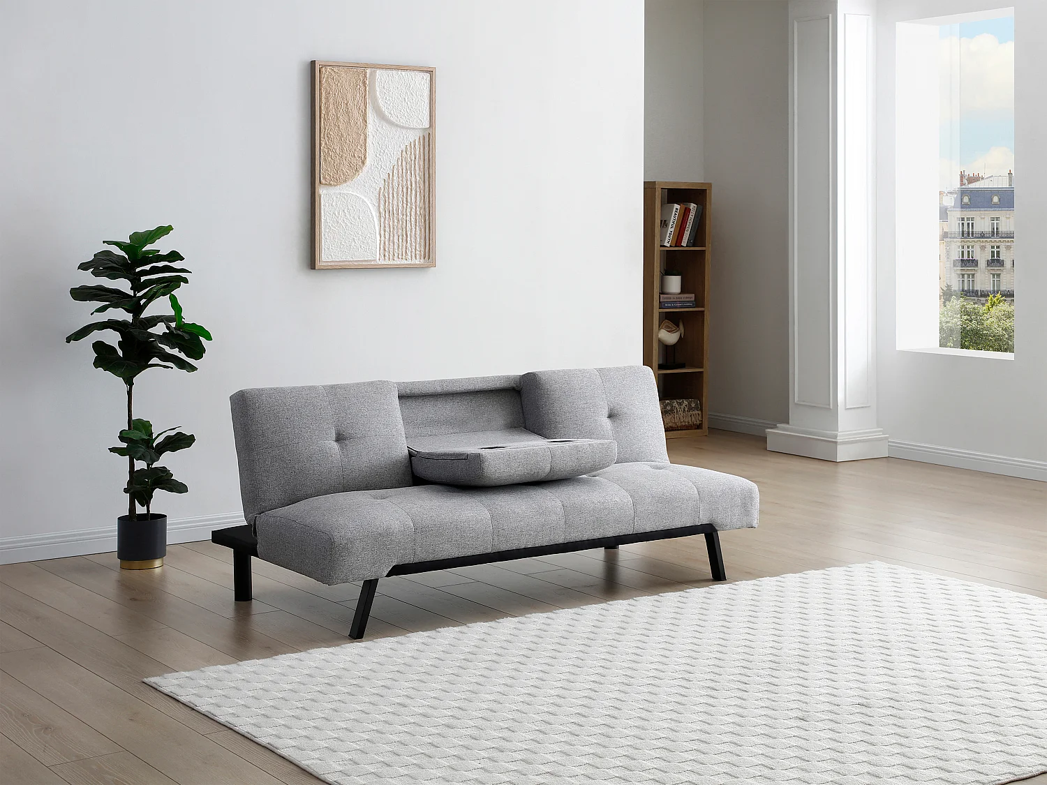 Bäddsoffa clic-clac tyg med fällbart ryggstöd grå PRAGUE II