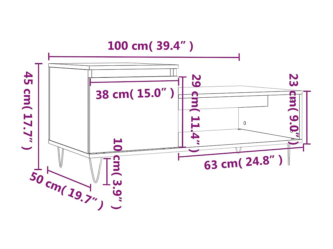 Tavolino Gold Bianco 100x50x45 cm MDF