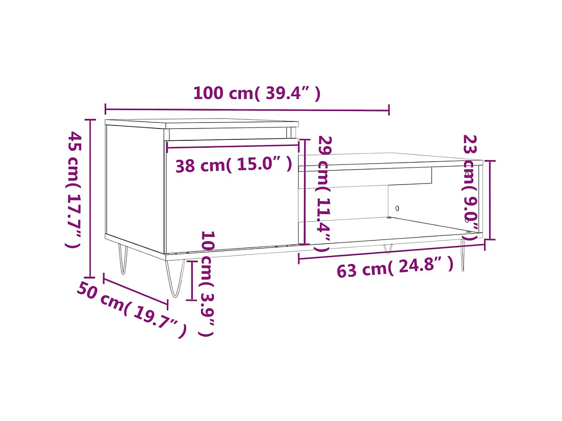 Table basse Blanc 100x50x45 cm Bois d'ingénierie