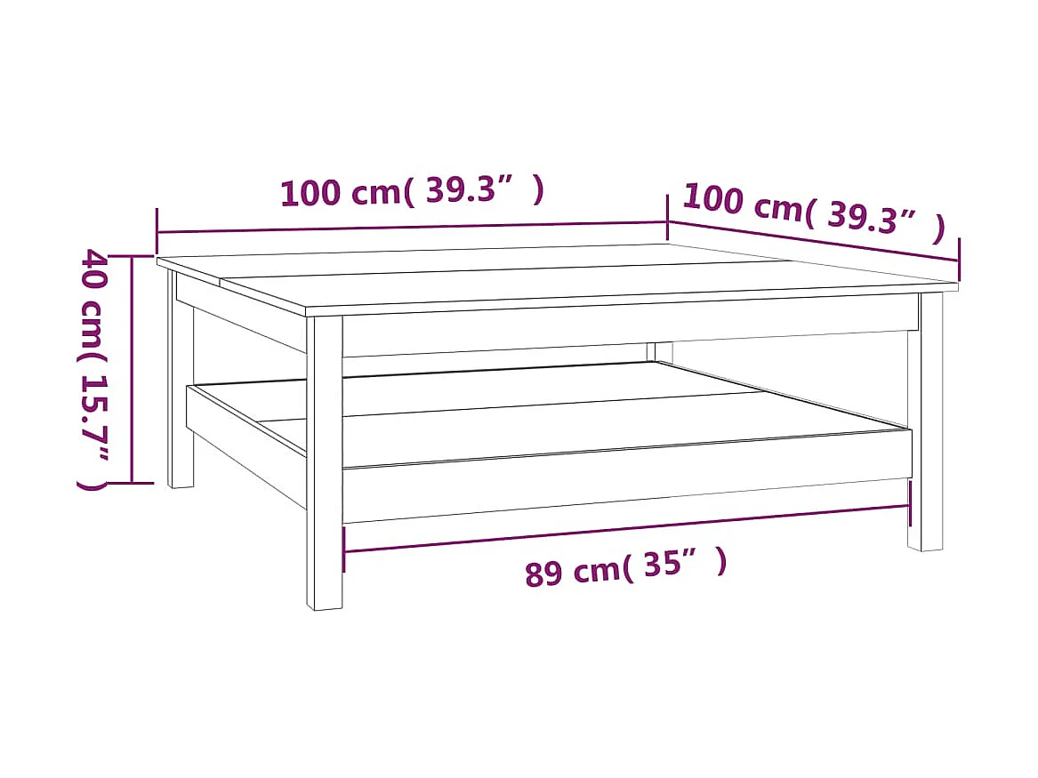 Table basse 100x100x40 cm Bois massif de pin
