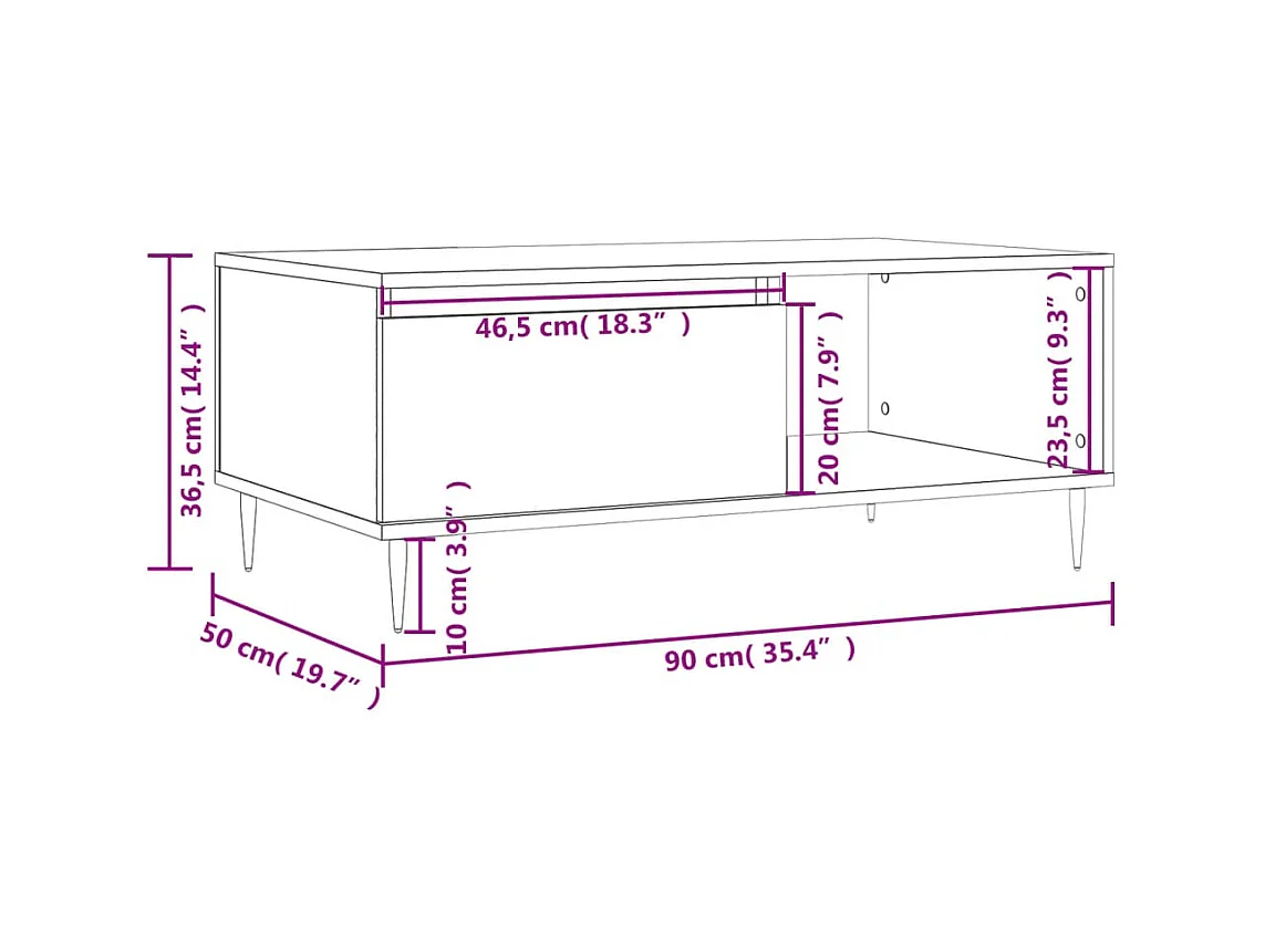 Tavolino Gold Rovere marrone 90x50x36,5 cm MDF