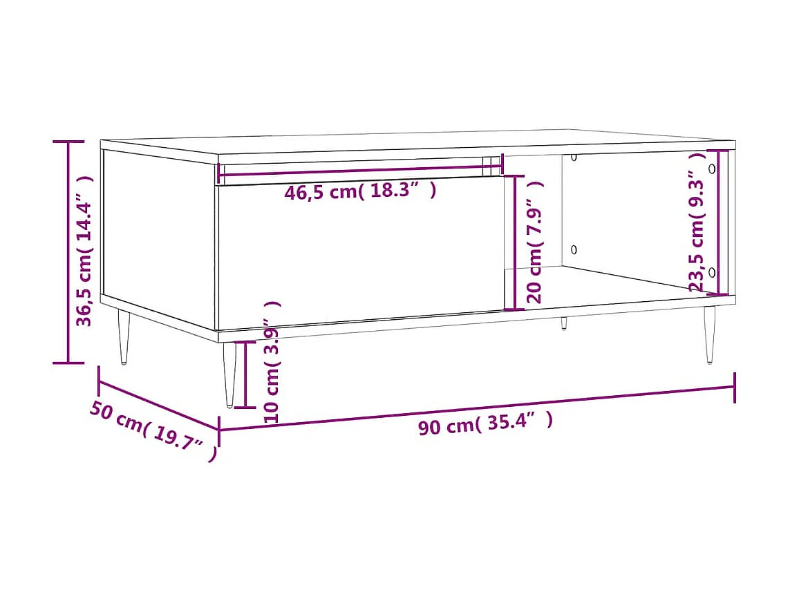 Mesa de centro dourada Carvalho castanho 90x50x36,5 cm Madeira artificial