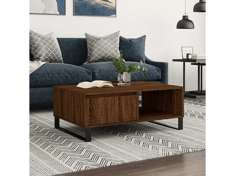 Couchtisch aus goldbrauner Eiche, 90 x 60 x 35 cm, Holzwerkstoff