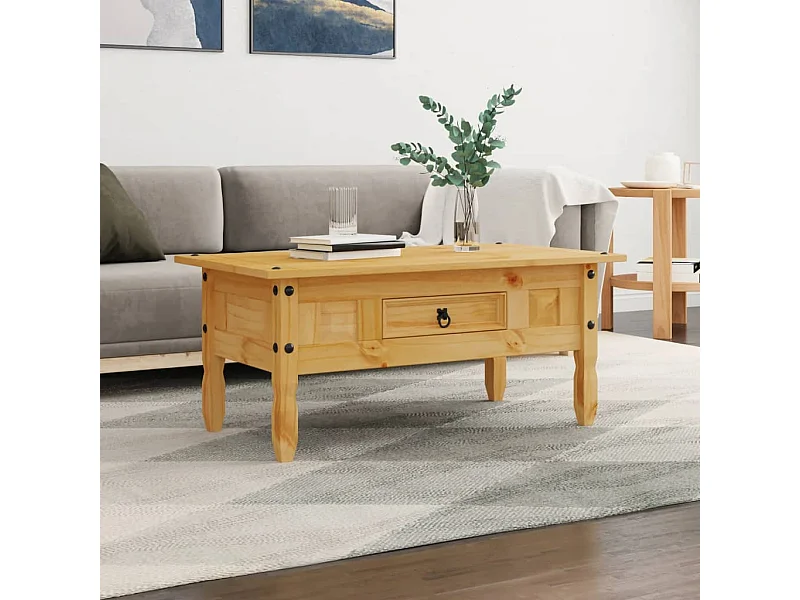 Goldfarbener Couchtisch aus mexikanischer Kiefer Corona, 100 x 55 x 45 cm