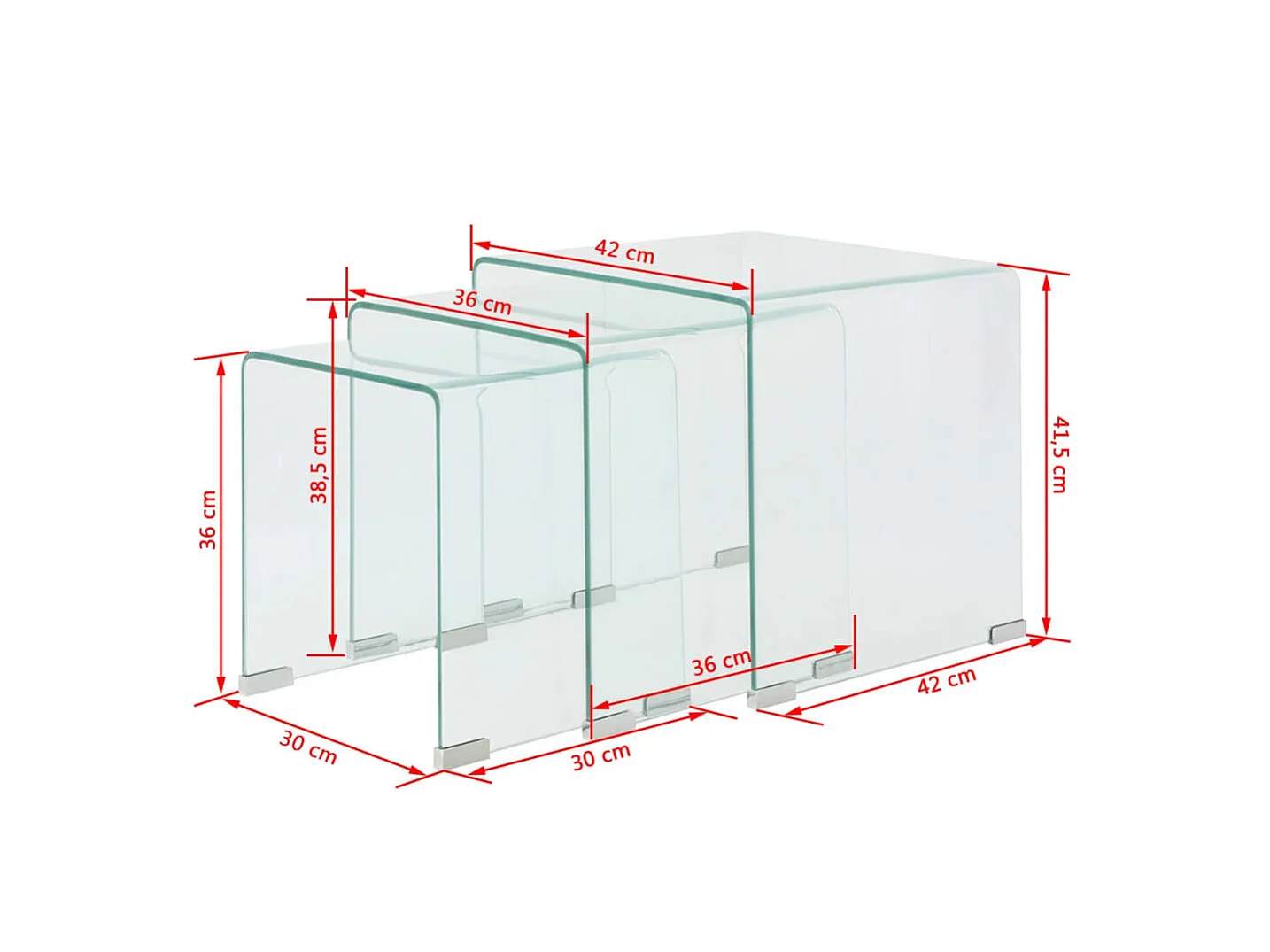 Conjunto de mesa de aninhamento dourado de 3 peças em vidro temperado transparente