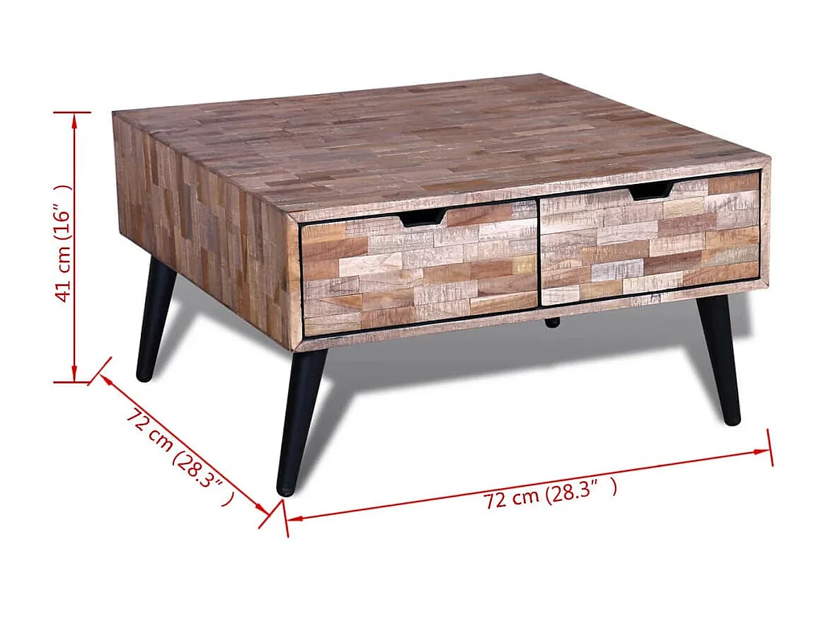 Mesa de centro Gold con 4 cajones Madera de teca reciclada