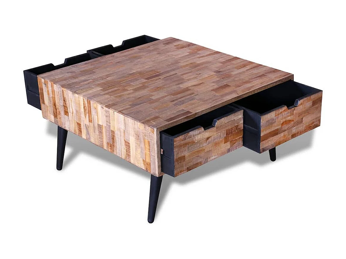 Mesa de centro Gold con 4 cajones Madera de teca reciclada