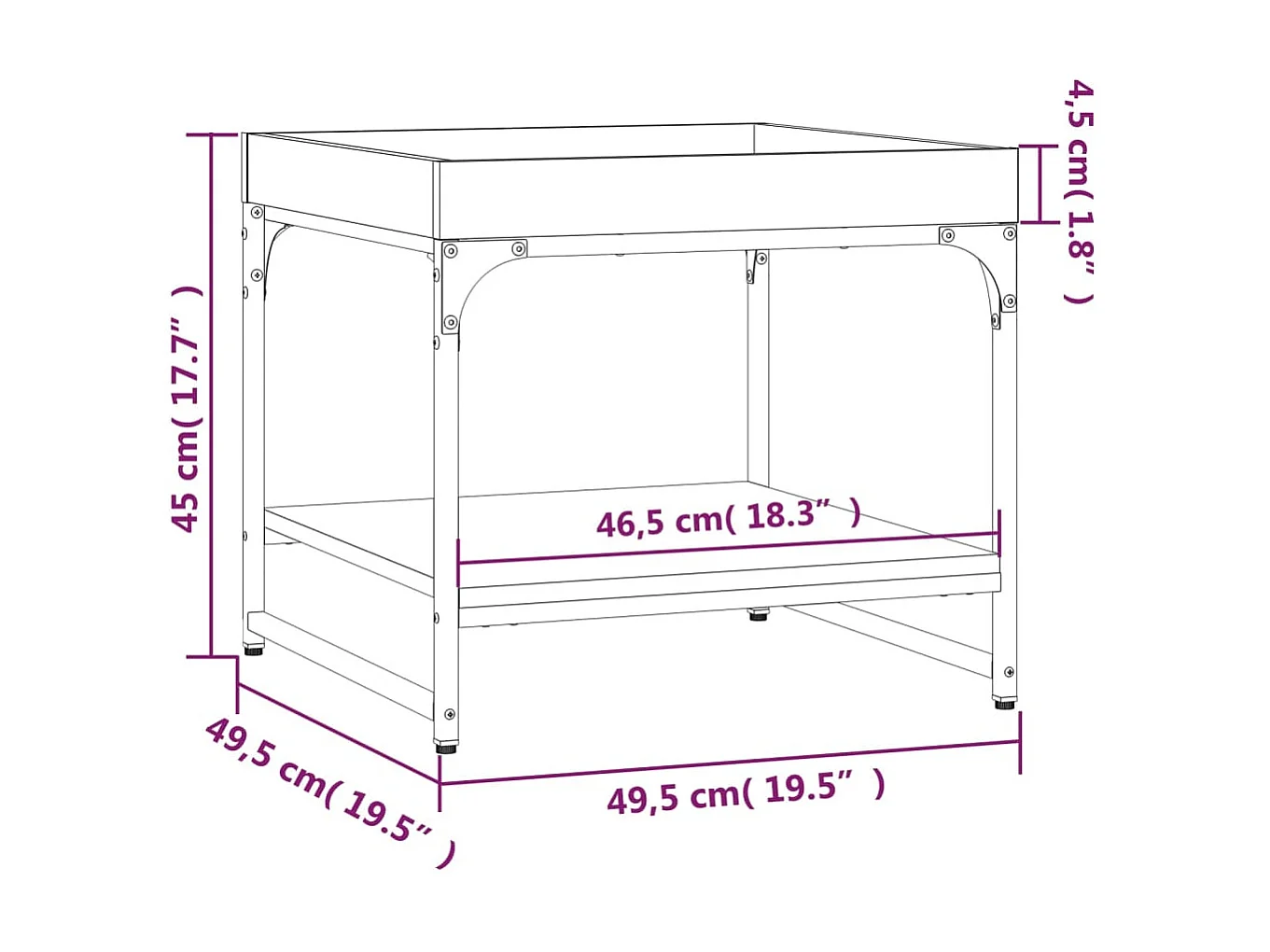 Mesa de centro cinza Gold Sonoma 49,5x49,5x45 cm madeira projetada
