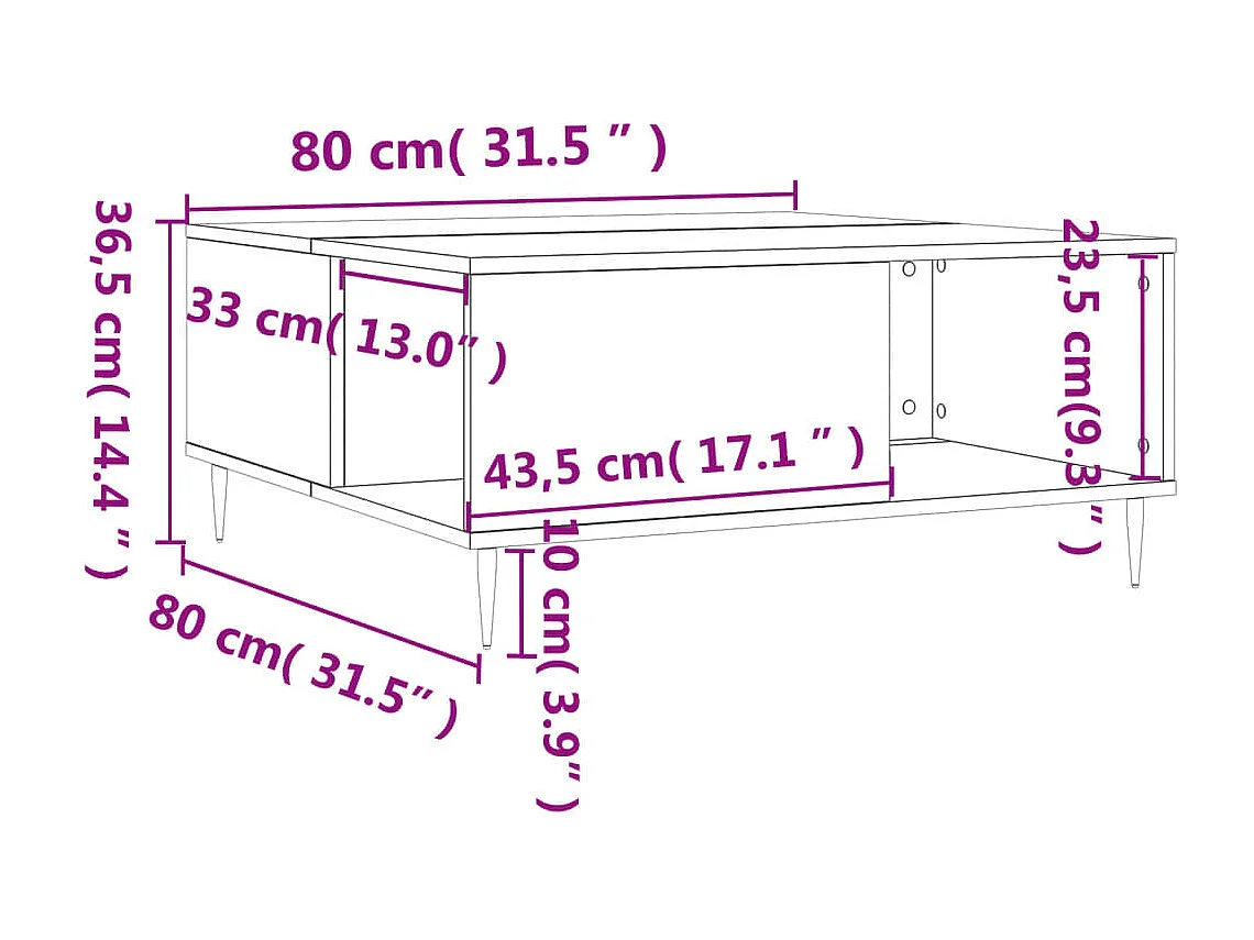 Goud Glanzend witte salontafel 80x80x36,5 cm samengesteld hout