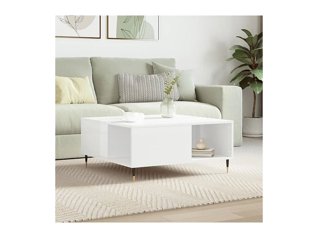 Table basse blanc brillant 80x80x36,5 cm bois d'ingénierie