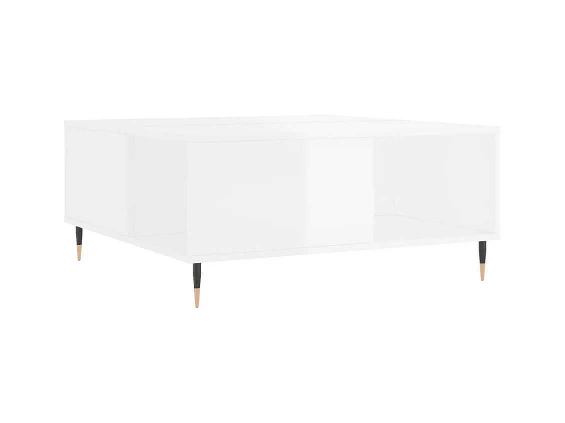 Goldglänzender weißer Couchtisch 80x80x36,5 cm, Holzwerkstoff
