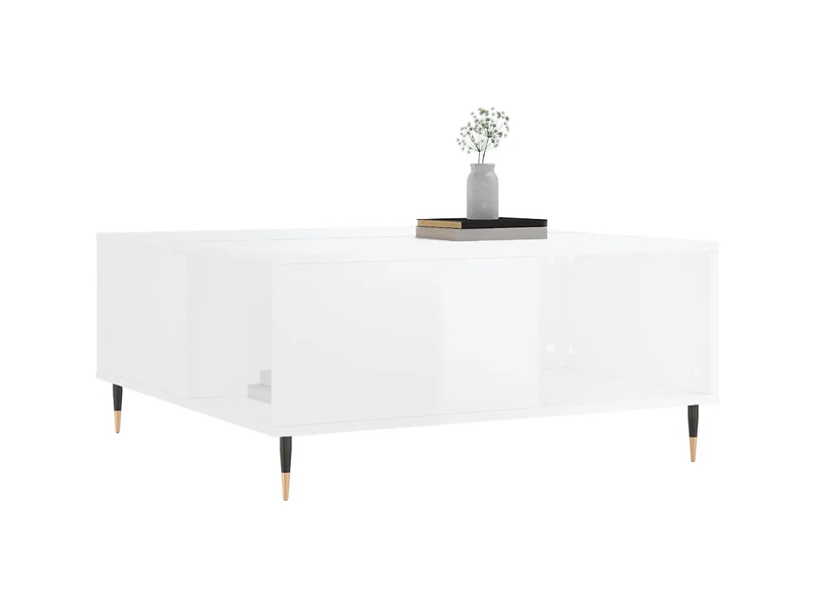 Goldglänzender weißer Couchtisch 80x80x36,5 cm, Holzwerkstoff