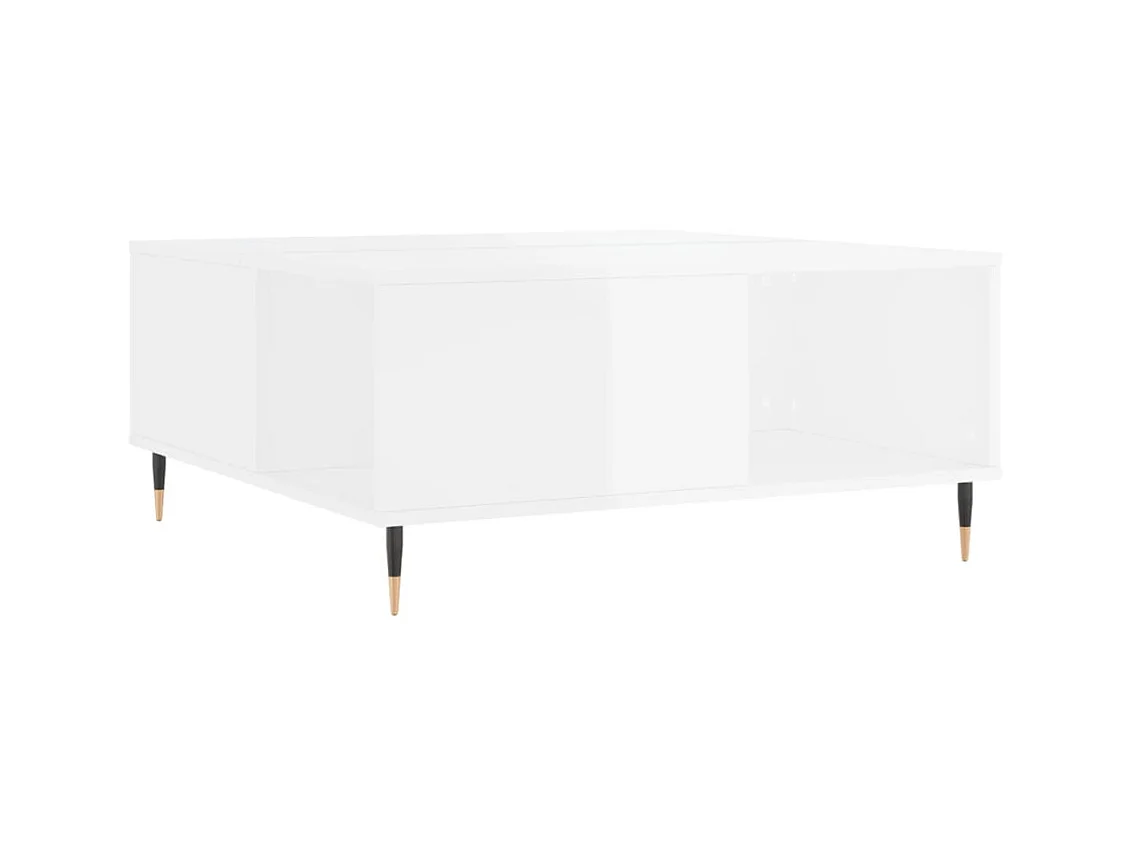 Goldglänzender weißer Couchtisch 80x80x36,5 cm, Holzwerkstoff