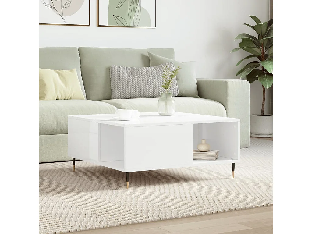 Goud Glanzend witte salontafel 80x80x36,5 cm samengesteld hout