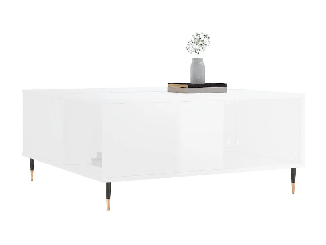 Goud Glanzend witte salontafel 80x80x36,5 cm samengesteld hout