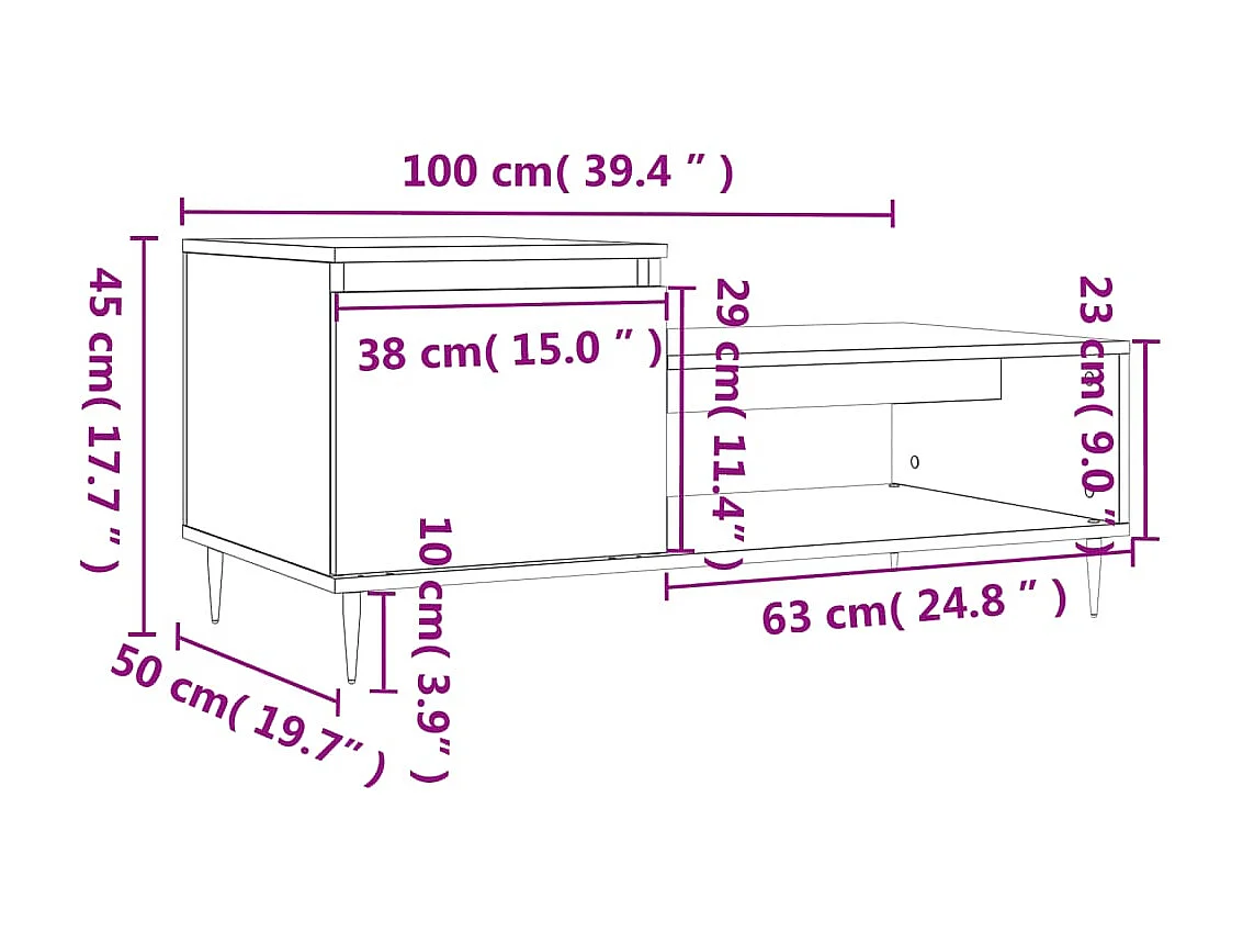 Gold Salontafel Sonoma eiken 100x50x45 cm Bewerkt hout