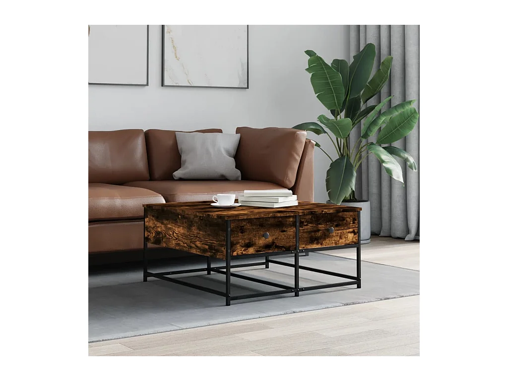 Table basse chêne fumé 80x80x40 cm bois d'ingénierie
